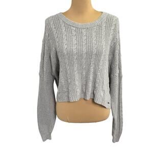 Hollister oversized slouchy cropped cable‎ knit sweater Sz M Gray Preppy Boxy